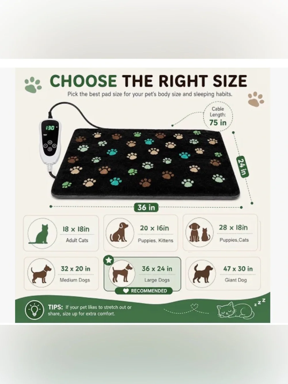 Large Dog Heating Pad 36x24 In With Smart Thermostat